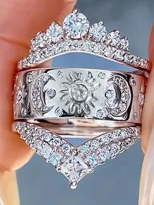 1 PC Luxury Cubic Zirconia Sparkling Zircon Inlay Ring Beautiful Rings For Women For Wedding Engagement Party Jewelry Valentine's Day Gift Engagement Rings
