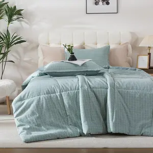 Checkered Comforter Set  Size, Green Plaid Comforter Bedding Set,  Grid Gingham Comforter  Decor for  Seasons