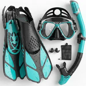 4-in-1 Snorkeling Set, Including A Panoramic Mask, Anti-fog, Leak-proof Dry Snorkel, Fins, and A Travel Storage Bag. Suitable for Swimming, Snorkeling, and Diving. Outdoor Sports Snorkeling Mask, Snorkel, Adjustable Fins, and Swimming Gear.