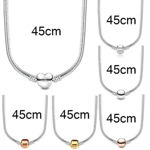 Silver Color 45cm Charm Necklace Snake Chain Fit Brand Original Pendant Necklaces For Women Men DIY Jewelry  Dropshipping