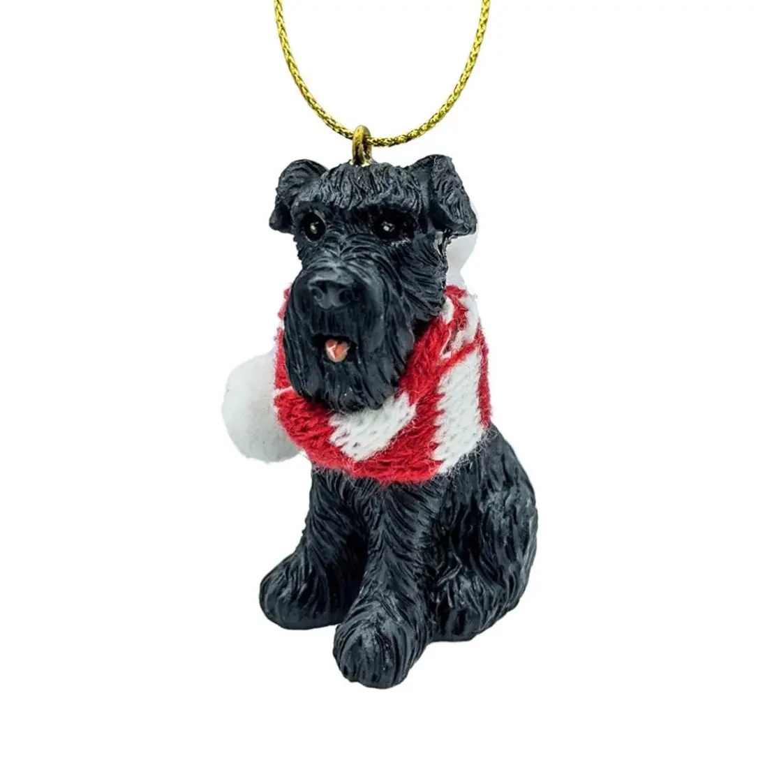 Miniature Black Schnauzer Dog Christmas Tree Ornament with Candy Cane Scarf