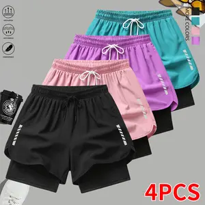 Set of 4 women’s shorts: comfortable, breathable, striped print, lined; casual summer shorts; women’s clothing; summer women’s wear; summer apparel; summer shorts