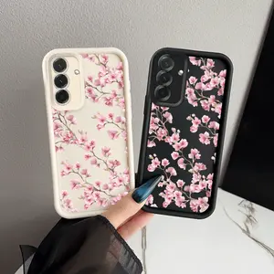 Phone Case: Pink Cherry Blossom Branch Phone Case, Suitable for Samsung Galaxy A05 A05S A06 A07 A12 A13 A14 A15 A16 5G A17 A21S A22 A23 A24 A25 A26 A32 A33 A34 A35 A36 A52 A53 A54 A55 A56 S21 Ultra S22 Plus S23+ S24 FE S25 Edge, Drop-Proof