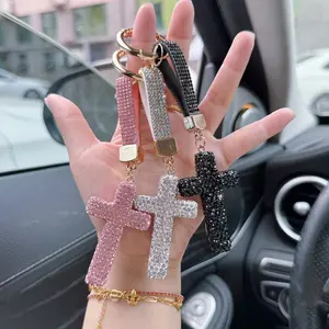 Cross Keychain Lucky Rhinestone Sparkling Car Key Ring, Water Drill Embellished Backpack Charm, Alloy Easter Gift Choice for Men and Women