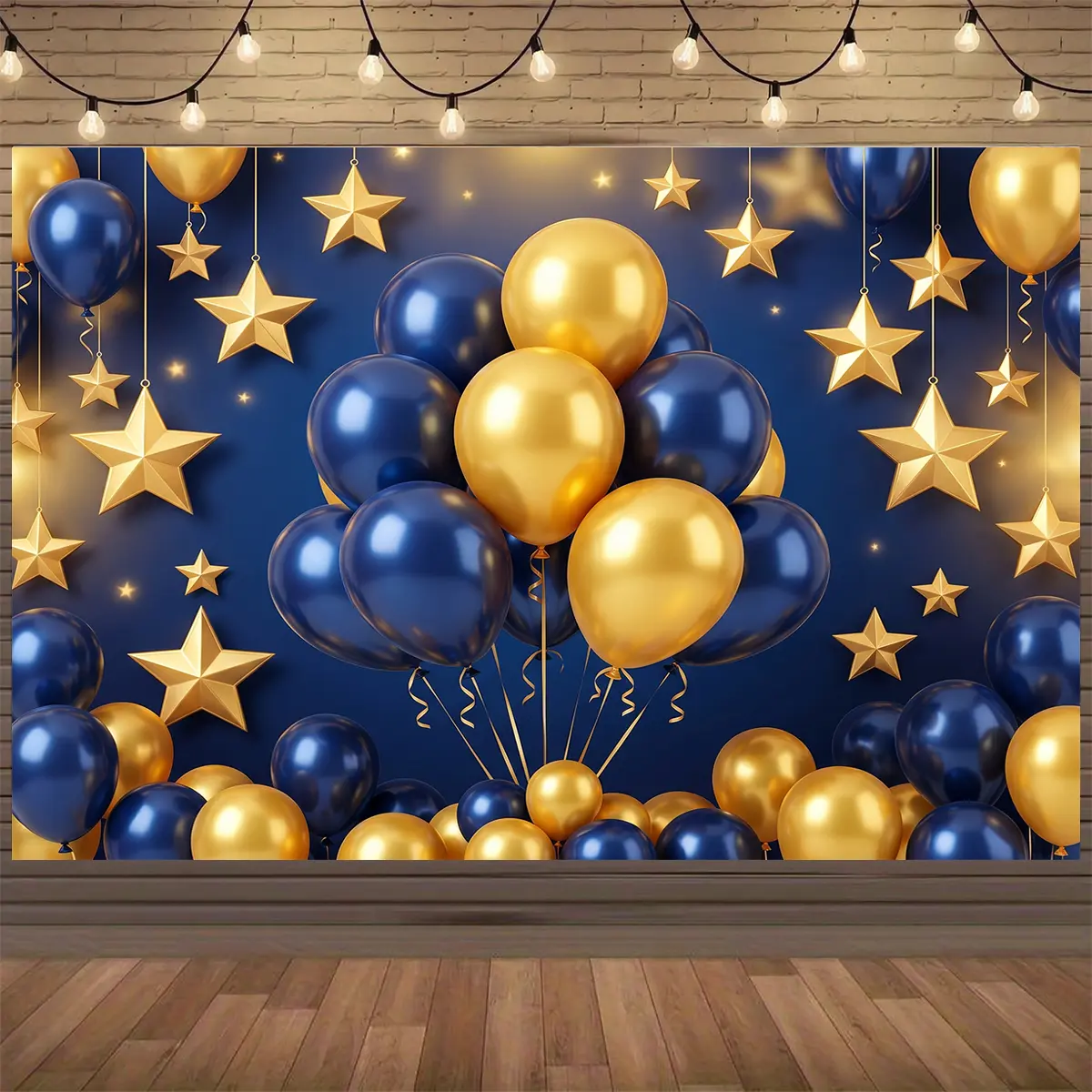 Lightweight Navy Blue & Golden Glitter Confetti Heart Print Balloon Backdrop Kit - Hanging Banners for Wedding, Birthday Party Decor, Photo Booth Room Background, Indoor/Outdoor Home Festive Supplies, Multiple Events