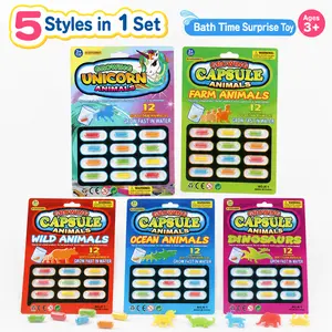 Magic Growing Capsule Animals Bath Toys, Party gift,Party favor,60 PCS Soft Sponge Animal Capsules, 5 Themed Packs, Expands in Warm Water, Fun Bath Time Toy for Kids 3+