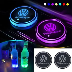 LED Car Cup Holder Mat Set, Seven-Color Glowing Mats for Volkswagen Polo Passat B5 B6 B7 T4 T5 Golf 4 5 6 Tiguan Jetta