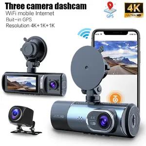 3 Channel Car Dash Cam, Plantain 4K+Inside and Behind the Vehicle1080P Car DVR, Includes 32GBMemory Card, Car VideoSurveillance with Night Vision, GPS , HolidayGift