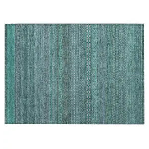 Machine Washable Rug - Indoor / Outdoor - Kids / Pet Friendly Striped Area Rug - Turquoise Teal # 527