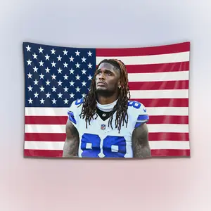 CeeDee Lamb USA Flag Tapestry, Vintage Patriotic Wall Hanging Decor, Football Wide Receiver American Flag Banner, Home Bedroom Sports Art, Gift for Fans