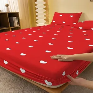 3pcs and Heart Pattern Valentine's Day Bed Sheet Set, Soft Bedding Sheet, Soft and Breathable Fabric, 1 Fitted Sheet and 2 Pillowcases, Cozy Bedroom Decor for Couples