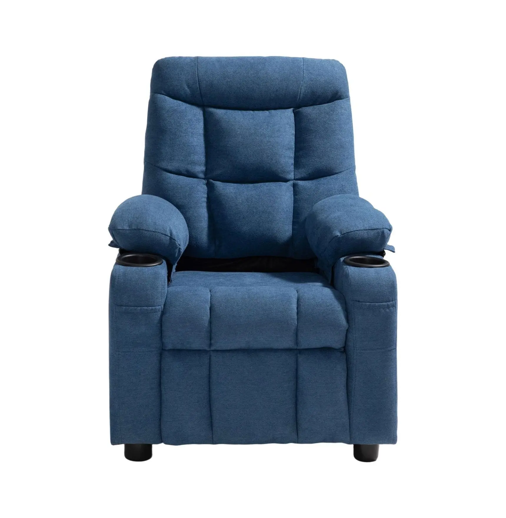 Kids Recliner Chair, Toddler Recliner with Cup Holders, Adjustable Backrest, Footrest - Blue Polyester Recliner for Boys & Girls Fabric
