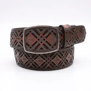 Men’s Western 2" Belt – Laser Cut Leather Design Pattern Cowboy Rodeo Style HC-106