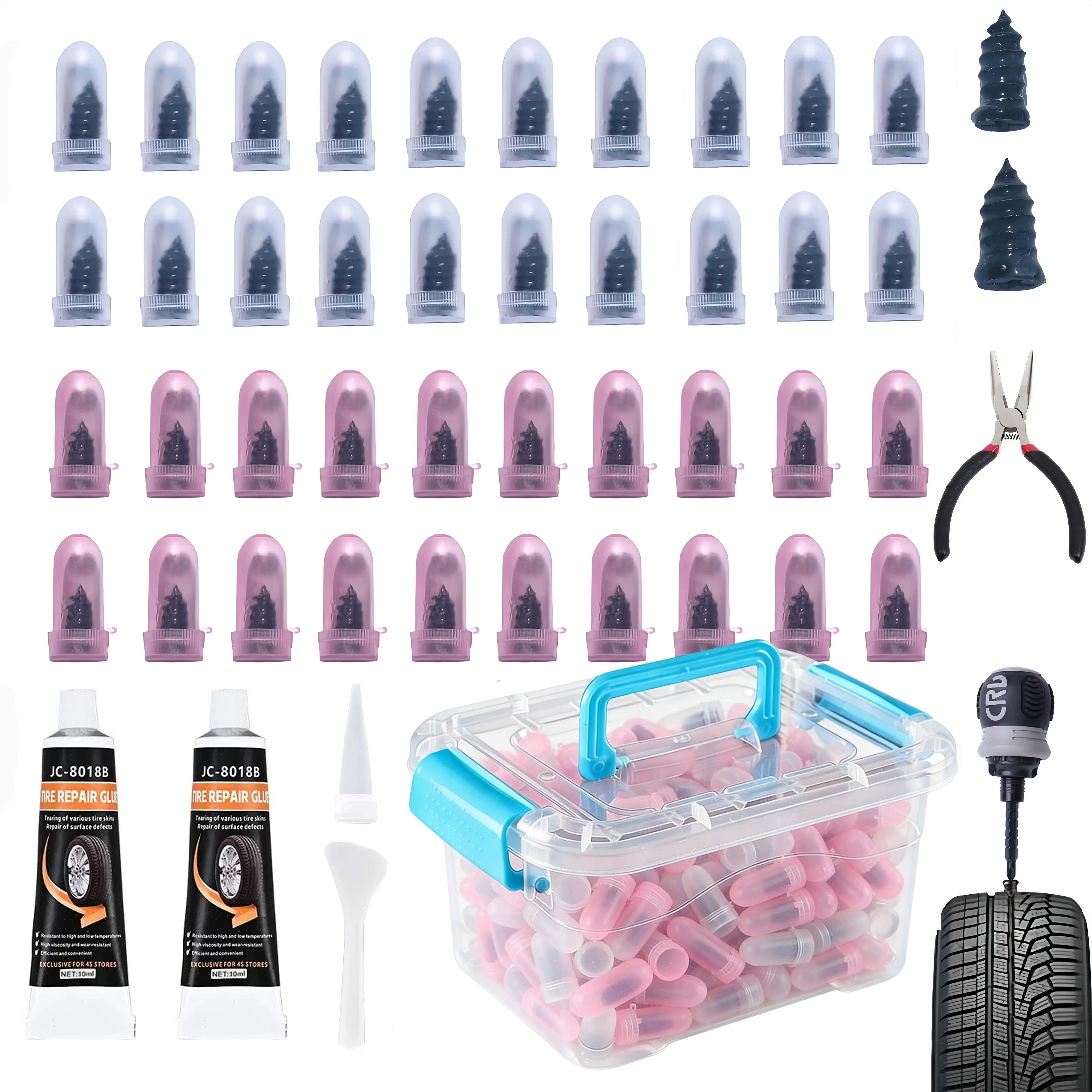 Tire Repair Rubber Nail Kit, Premium Spiral Screw-in Tire Plugs with 2 Sizes, Emergency Roadside Flat Tire Fix Tool for Car Truck Motorcycle Tractor ATV SUV - Fast Self Service Repair,father'sdaygifts,campingessentials,campinggear