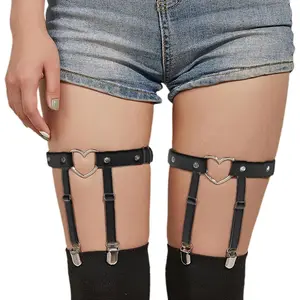 1 Pairs Heart Leg Garters,Thigh-High Garter Belt for Women's Stocking,Punk Rock Goth Accessories Straps (Black)