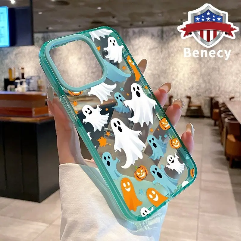 Smartphone & Cellphone Case for iPhone 16 Pro Max, 15 Plus, 14, 13, 12, 11 - Ghosts & Pumpkins Transparent Crystal Cover, Anti-Yellowing, Shockproof, Durable, Ultra-Thin, Device Protection, Devices