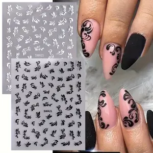 2 Sheets Elegant Nail Art Stickers, Nail Art Set, 3D Balck & White French Lace Design Nail Decals Pack, DIY Manicure Decorations