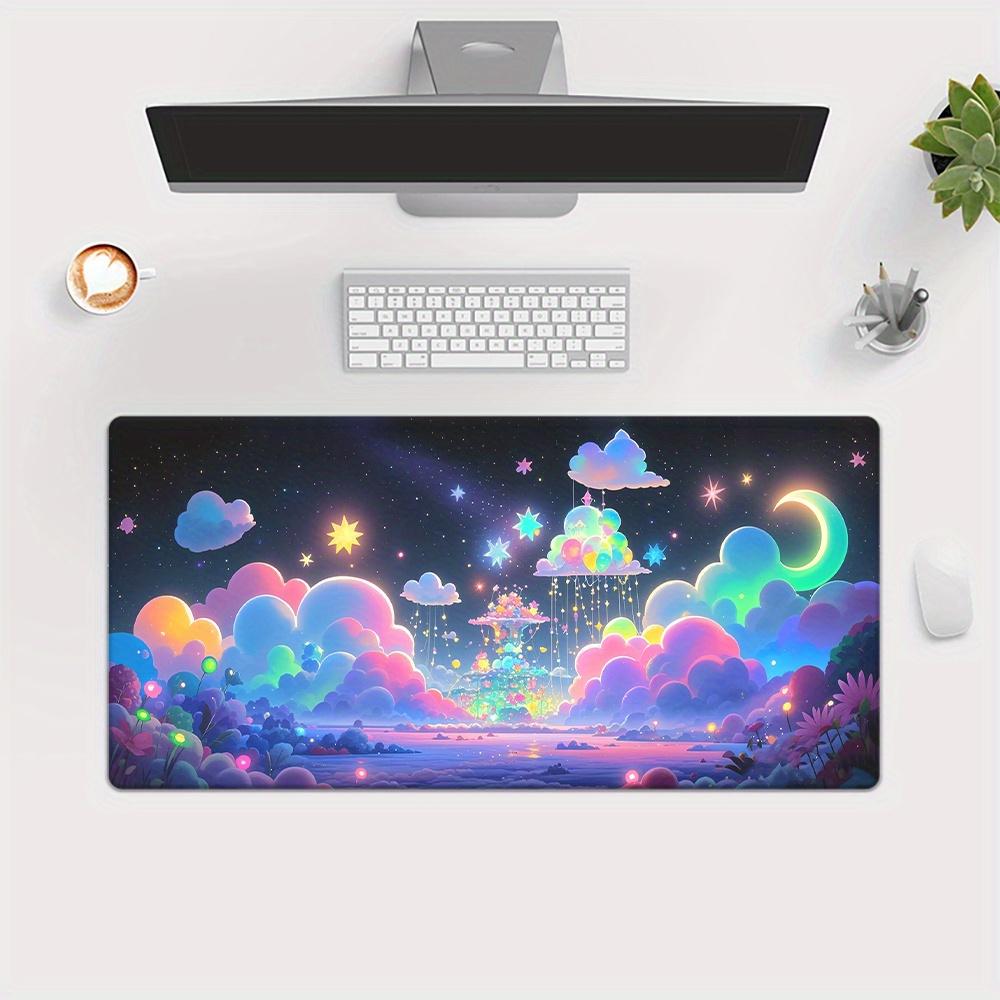 1pc XXL Anime Space Table Mat, Pastel Nebula & Stars Design, Non-Slip Rubber, Washable, Water-Resistant, HD Printed Desk Pad for Gaming, Office, Computer, Multi-Functional Mousepad
