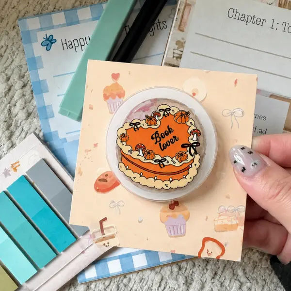 Book Lover Pumpkin Heart Cake MagSafe Phone Grip, Cozy Fall Bento Cake PopSocket, Aesthetic Cute Reader & Mushroom Accessory, Autumn Bookworm Gift, TikTok Viral Merch