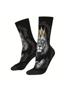 Men's Polyester Socks with Lion Print