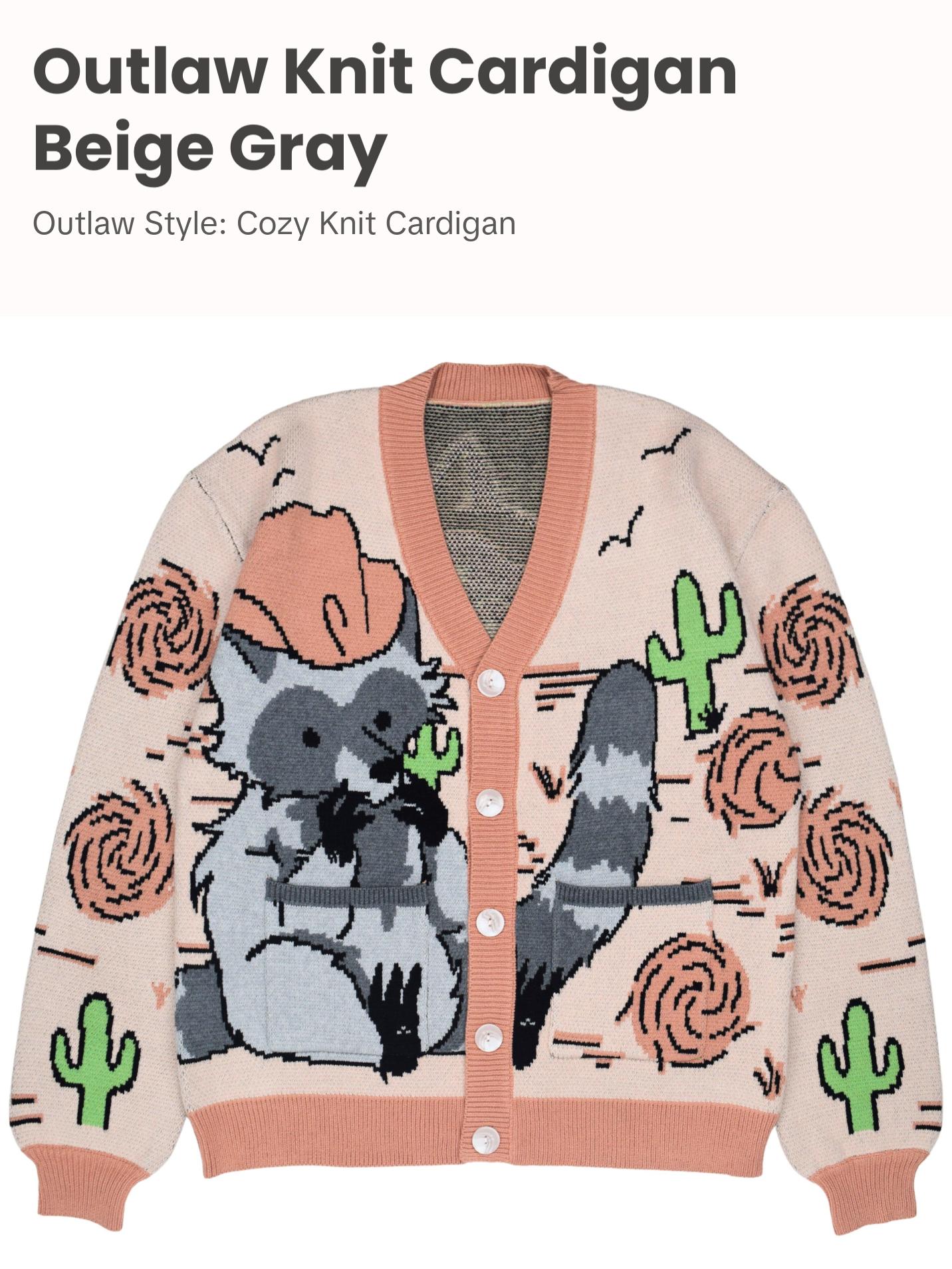Liten リテン Bicolor raccoon knit coatigan Steady Hands Outlaw Knit Cardigan Beige Gray Raccoon Cowboy Bandit
