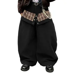 INCERUN Men's Oversized Checked Plaid Cargo Pants - Wide-Leg, Floor-Fitting, Pocket-Equipped, Grunge Wasteland Streetwear Bottoms for Cyberpunk Rave, Grunge Men's Pants