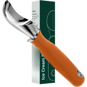 Heavy Duty Ice Cream Scoop - Upgraded Anti-Fracture Design, Comfortable Grip Long Handle, Effortless Scooping & Dishwasher Safe, Orange