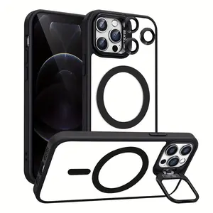 for iPhone 17 16 15 14 Plus 13 12 Pro Max Magnetic Phone Case with Kickstand, [Compatible with MagSafe] Built in Stash Stand Clear Shockproof Soft Cover Camera Lens Protection Phone Cases  Military Grade Drop protective Cover for iPhone 17 Pro Max