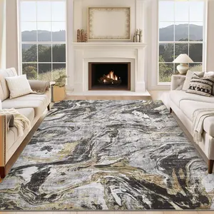 Grey Washable Area Rug Artistic Style Modern Abstract Rug for Living Room Bedroom, Ultra Soft Low Pile Accent Carpet, Non Slip Non Shedding Foldable Floor Mats for Nursery, Home Office