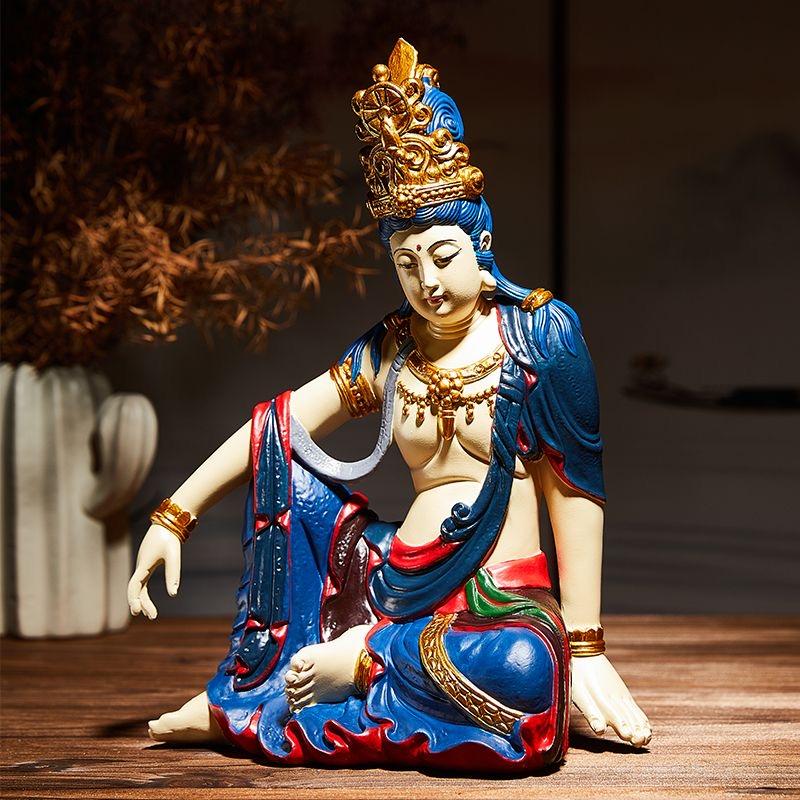 Guanyin Figurine Bodisattva Seated Image Chinese Zen Inspired Decorative Craft for Home Decor