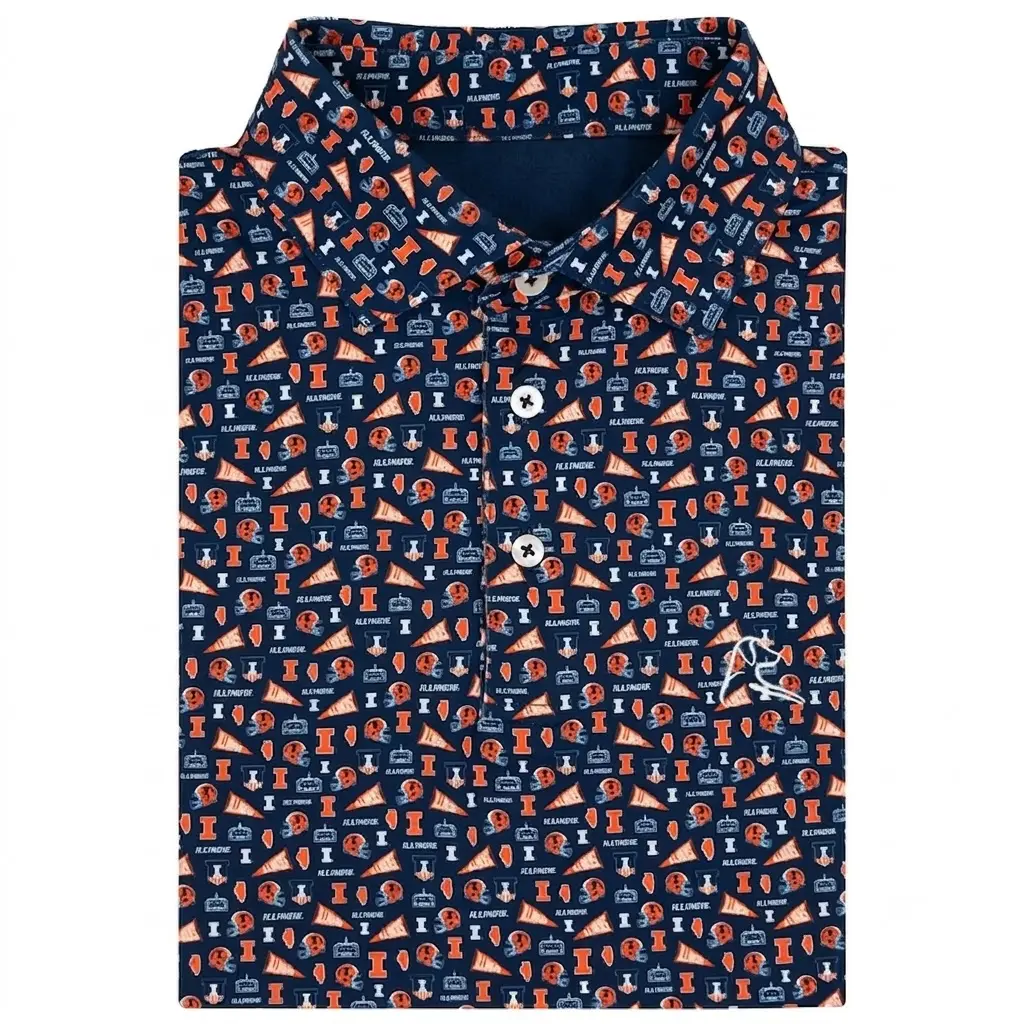 Men's Illinois Gameday Printed Performance Polo Shirt Short Sleeve