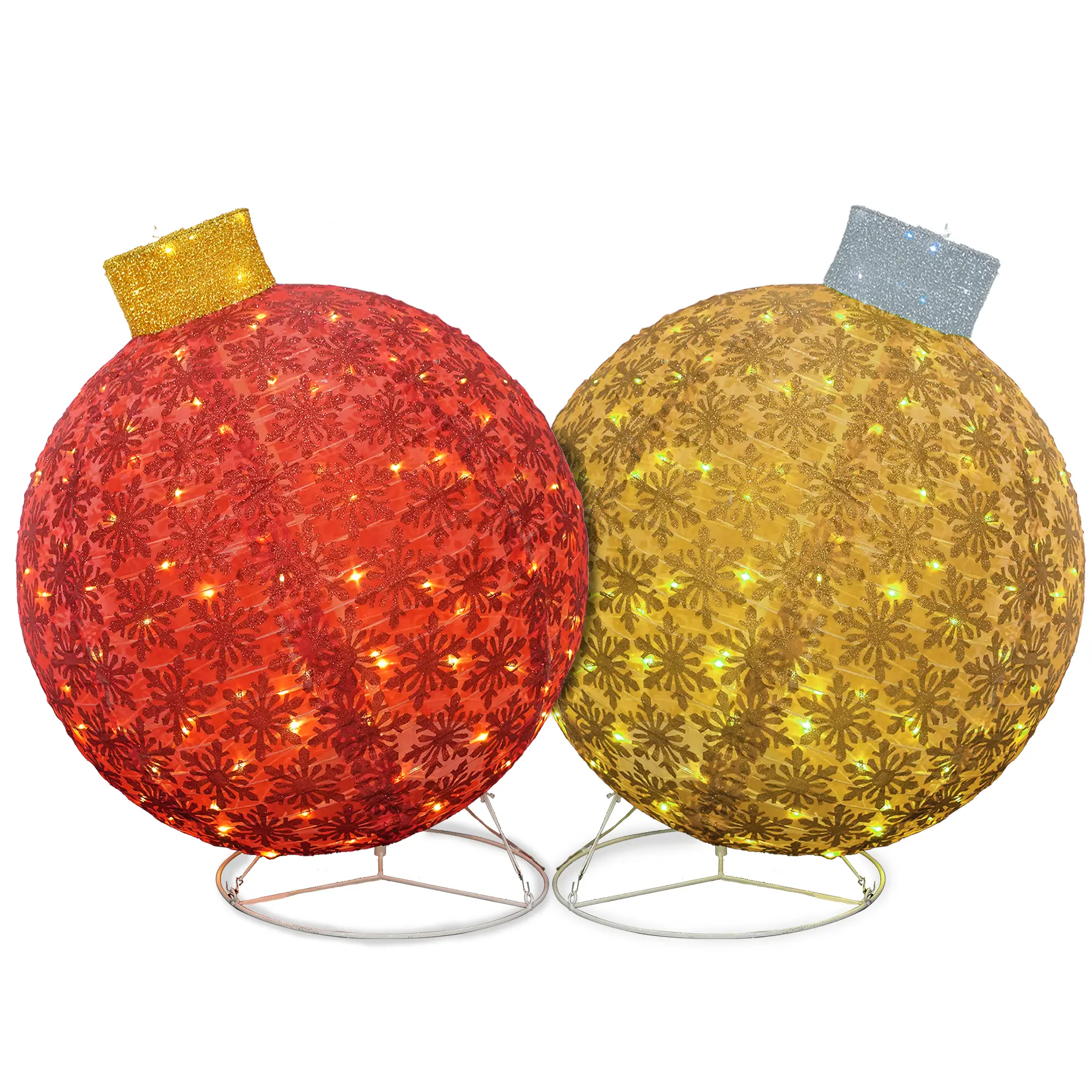Lamerge Large LED Christmas Ball Pendant with Flashing Lights Waterproof 5-Meter Cord for Outdoor Indoor Decoration Red and Gold Ornaments 2026 New Year