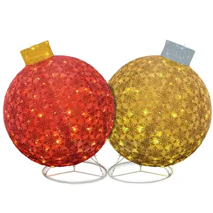 Lamerge Large LED Christmas Ball Pendant with Flashing Lights Waterproof 5-Meter Cord for Outdoor Indoor Decoration Red and Gold Ornaments 2026 New Year