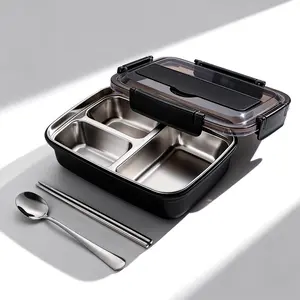 Premium 304 Stainless Steel Lunch Box - 3 Compartment Leakproof Microwavable Lunch Box for School Office Gym - Durable Food Storage, Insulated - Comes with its own cutlery, easy to clean