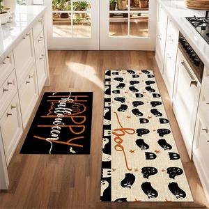 2pcs halloween cute ghost floor mat set art sketch printed carpet farmhouse anti fatigue kitchen carpet winter vacation party kitchen restaurant floor laundry room decoration carpet mat