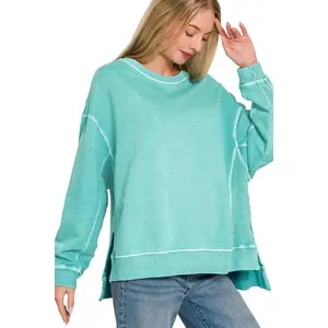 Zenana French Terry Pigment Dye High Low Pullover