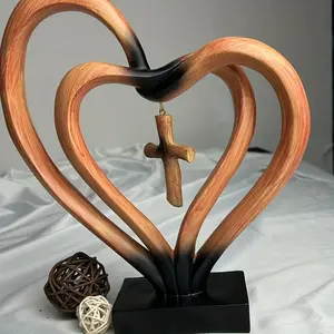 2 pieces - Heart-shaped cross sculptures intertwined on Valentine's Day, resin-made love and faith decorations, modern and simple religious table ornaments, suitable for home or office table decoration, Home Decor Statue