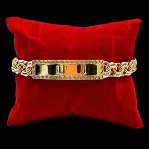 Gold Chino ID Bracelet w/ CZ Lock