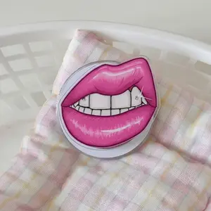 Pink Lips With Icy Diamond Grills Phone Socket Stand - Unique Aesthetic Phone Grip for Women - Cool Pop Out Holder Compatible with All Smartphones