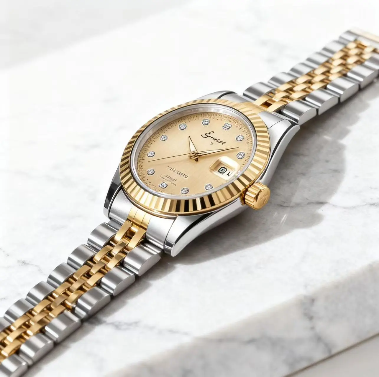 Women's Elegant Gold-Tone Round Boujee Luxury Quartz Wristwatch - Analog Movement, Waterproof Business Style, Datejust Design, Calendar Date Feature, Fashion Wristwatches