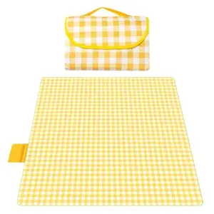 Extra Large Portable Foldable Picnic Blanket, Plaid Design, Durable Polyester Material, Ideal for Camping and Outdoor Gatherings
