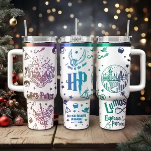 H Potter 40oz Tumbler Stainless Steel Double Wall Insulated with Handle Magic Wizard Series 304 Steel Lining 12-24 Hours Cold Retention Leak-proof Lid Vehicle-friendly 1200ml