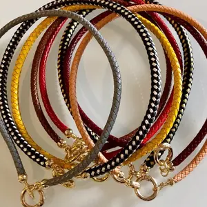 Leather Cord Necklaces - Multicolor Braided Design with Gold Hardware for Stylish Everyday Wear