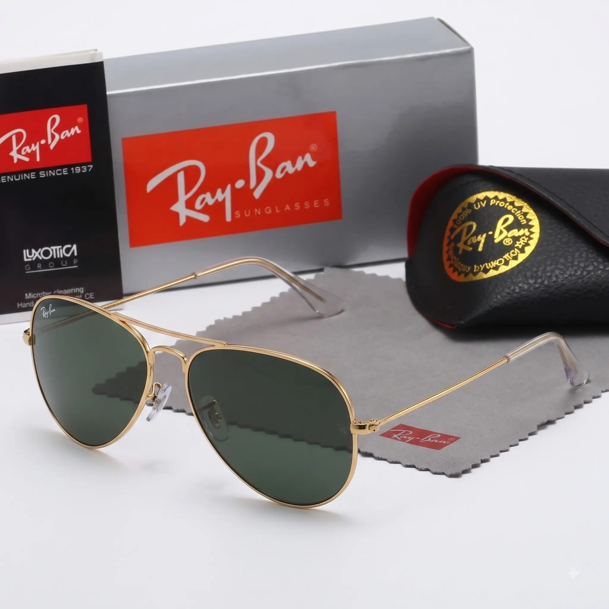 [ Buy 2, Get 1 FREE]  Ray-Ban Aviator Gradient Sunglasses Gold Metal Frame Brown Lens Classic Pilot Eyewear for Men Women