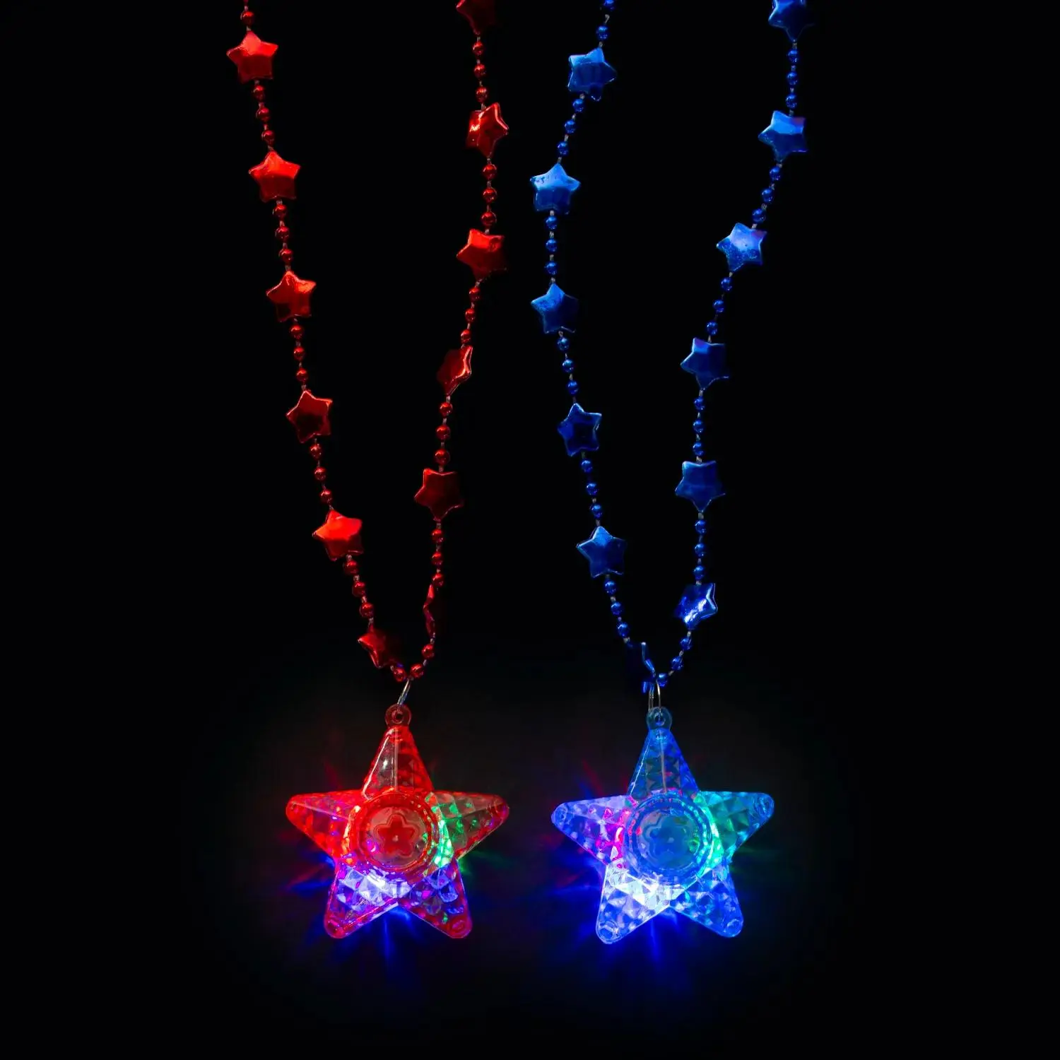 Patriotic Flashing Star Charm Light Up Necklaces - 12 Pc.