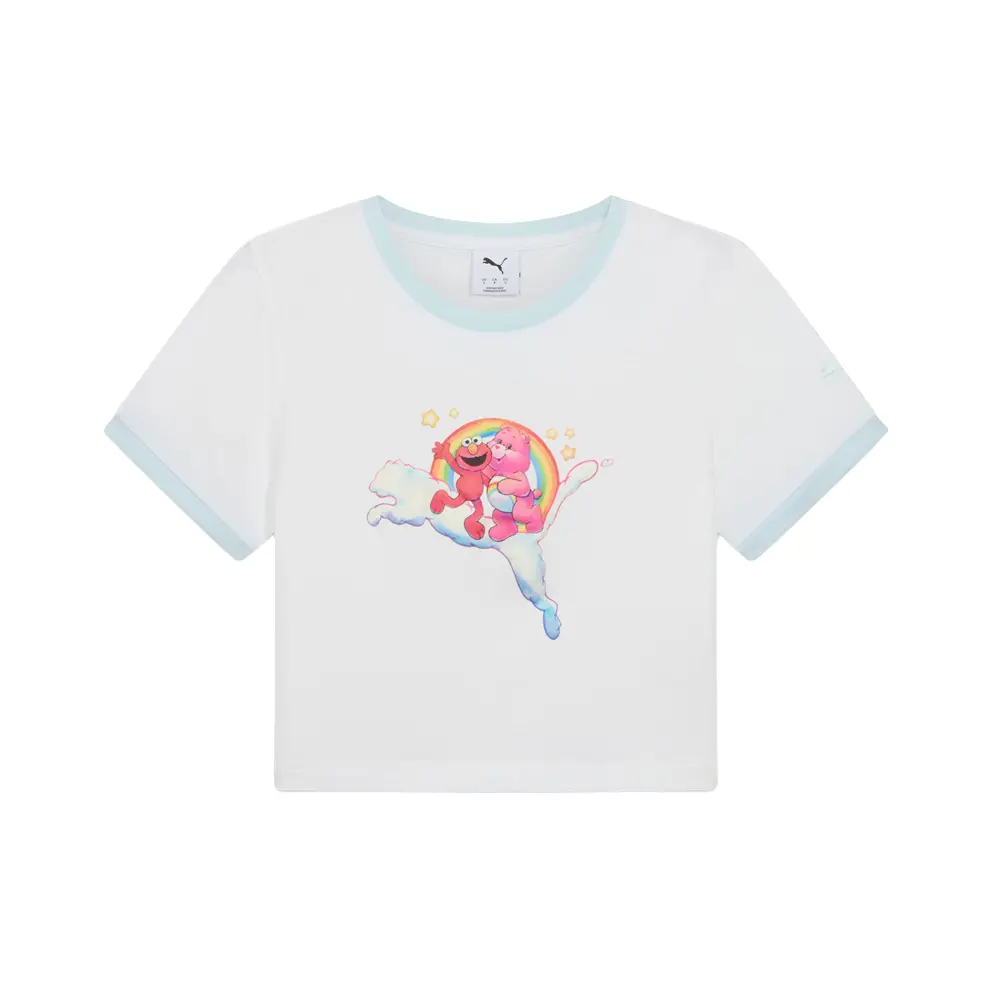 PUMA Womens Care Bears X Sesame Street Crew Neck Short Sleeve Baby Casual Tops Casual - White