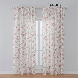 Floral Print Curtain, Home Decoration Curtain, 2 Counts/set Modern Simple Rod-mounted Curtain, Window Screening for Kitchen, Bedroom, Home Office