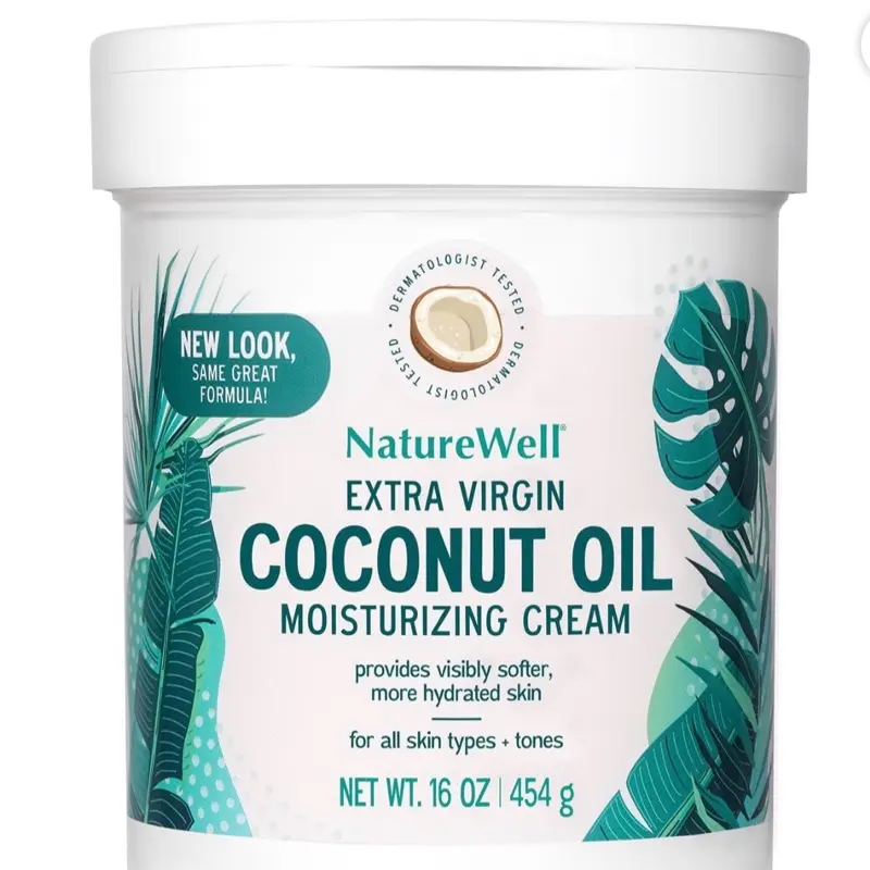 NatureWell Extra Virgin Coconut Oil Moisturizing Cream – 16 oz Hydrating Body Cream for Dry Skin – Vitamins A, C & E