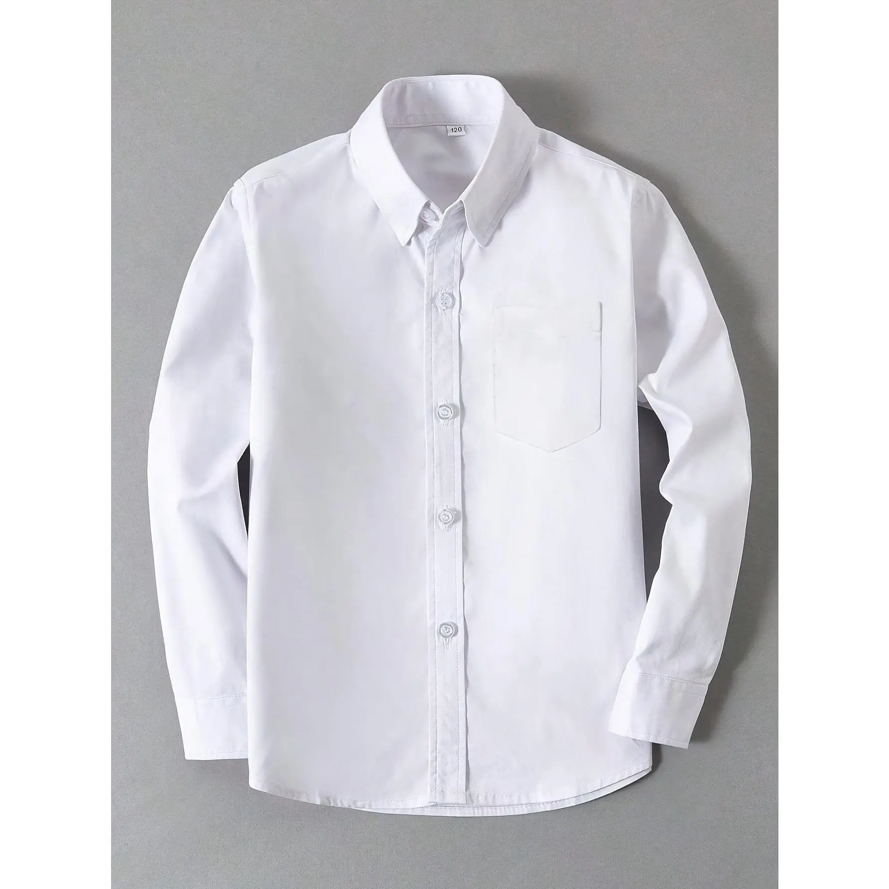 Boys' Long Sleeve Button-Up Shirt with Chest Pocket - Solid Color, Non-Stretch Fabric, Regular Fit, Preppy Style, All-Season Wear-DY