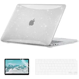 Glitter Hard Case For MacBook Air 13 inch M1 Chip 2021-2018 with Retina Display, Air 13.3 inch Plastic Protective Case + Keyboard Cover + Screen Protector, Sparkly Clear